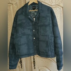 Boohoo MAN L Herrington Cracked Effect Faux Suede Boxy Jacket Green Streetwear!